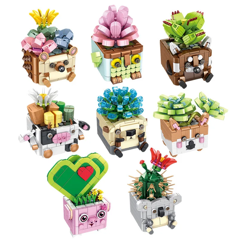 

Creative DIY Cartoon Animals Cactus Succulent Home Garden Decoration Plants Bonsai Children's Assembled Building Blocks Toy Gift