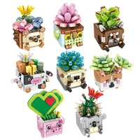 creative diy cartoon animals cactus succulent home garden decoration plants bonsai childrens assembled building blocks toy gift