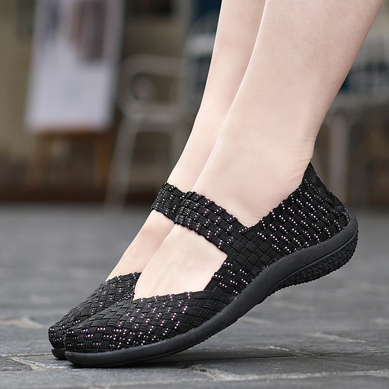 New Women Breathable Fitness Mary Jane Shoes Soft Woven Walking Sneakers Lightweight Yoga Shoes