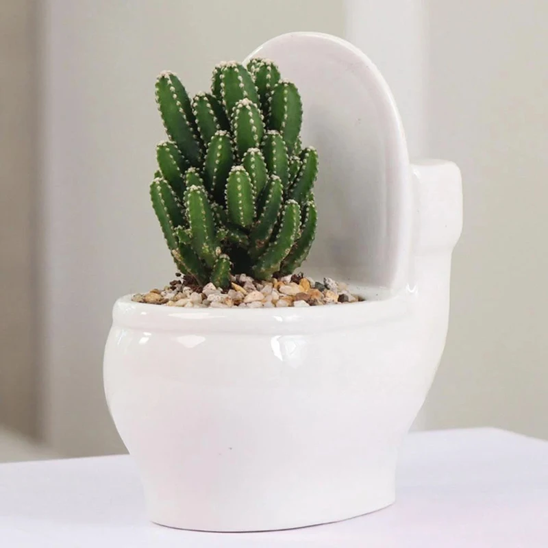 Creative Cute Toilet Ceramic Flower Pots Planter Bonsai Mini Ceramic Flowerpot Cactus Succulent Planter Home Decorations 1pcs