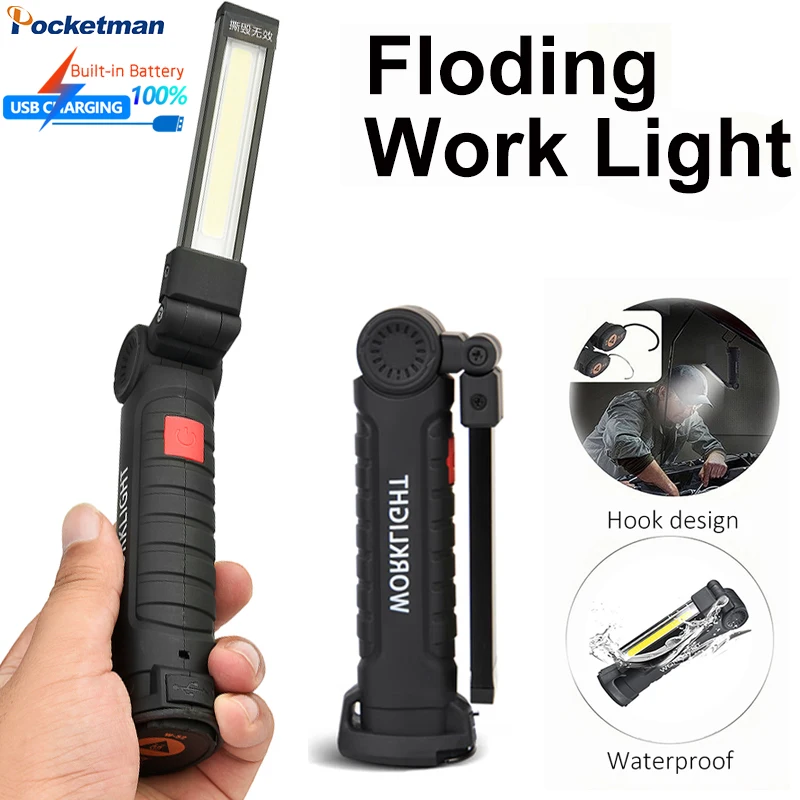 

Portable COB Work Light Ultra Bright USB Rechargeable LED Flashlight Inspection Lamp for Car Repair Home Using Collapsible Torch