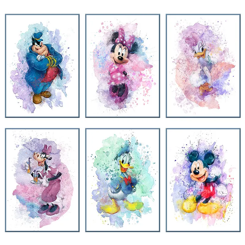 

Disney Cartoon Mickey Mouse Poster Figure Minnie Donald Duck Mickey Canvas Painting Art Wall Picture Mural Kids Room Decor Gifts