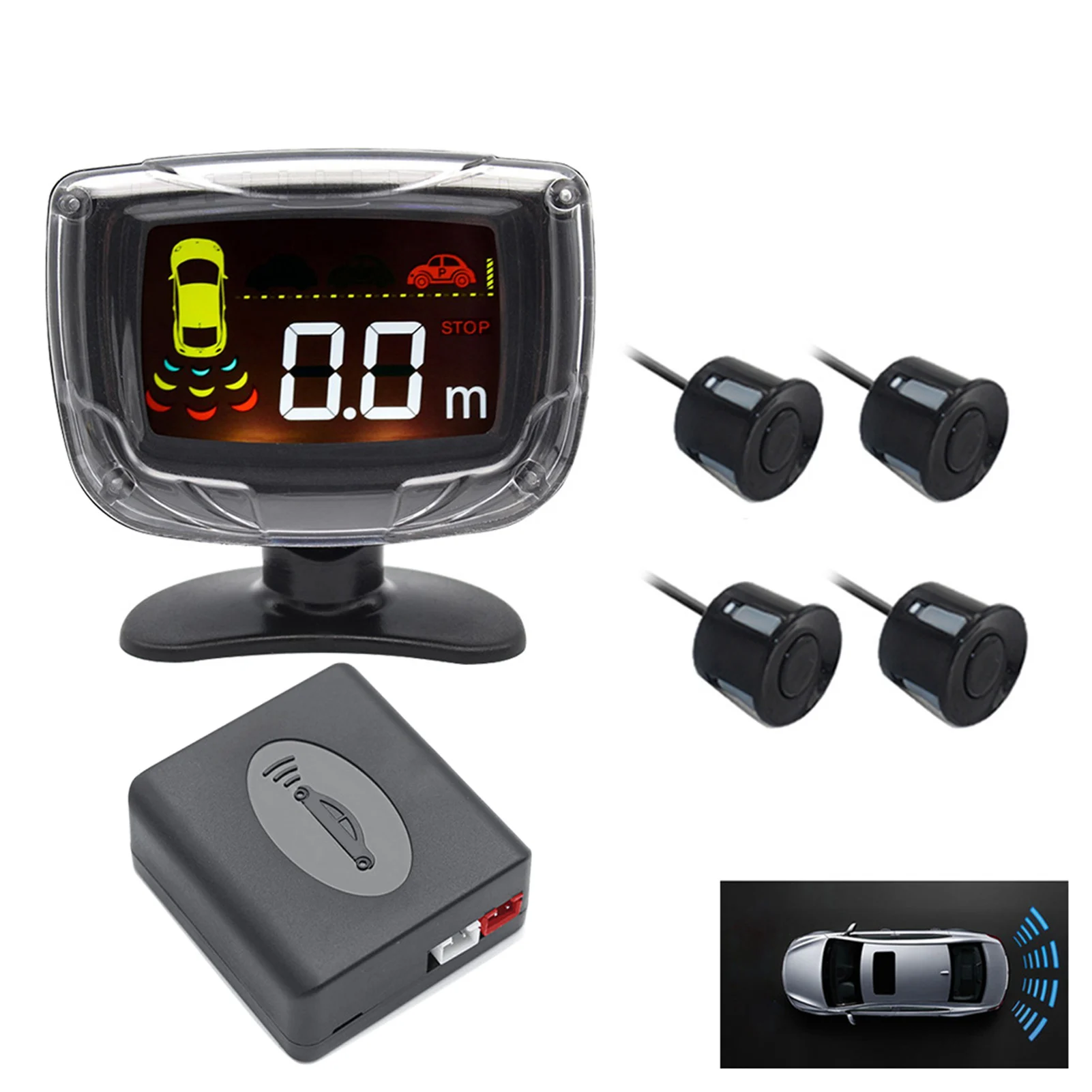 

Car Smart Parking Sensor LED Distance Display Detector Sound Warning System Auto Reverse Parking Radar Monitors With 4 Sensors