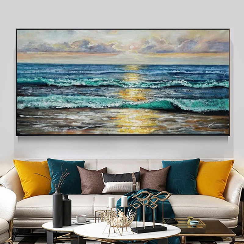 

Handmade Oil Painting Canvas Wall Art Decoration Modern Abstract Artwork Ocean Wave Scenery for Home Restaurant Decor Frameless