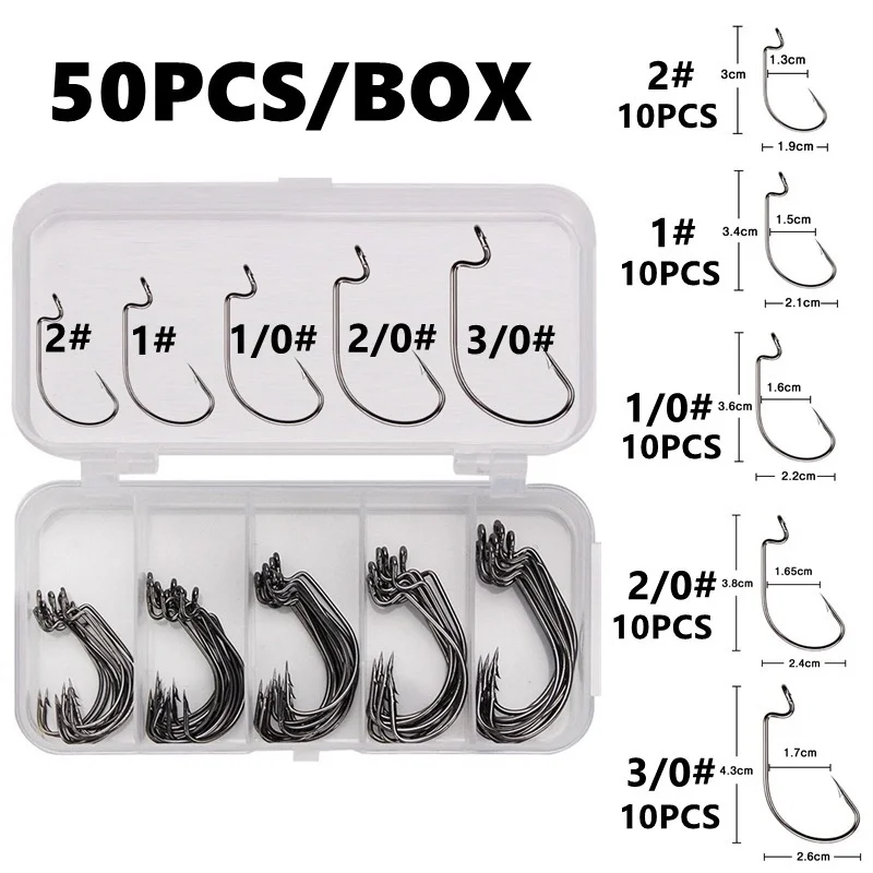 

51Pcs Box Fishing Hooks Set Jig Crank Barbed Hook High Carbon Stainless Steel Wide Gap Offset Fishhook Soft Worm Sea Hook Tackle