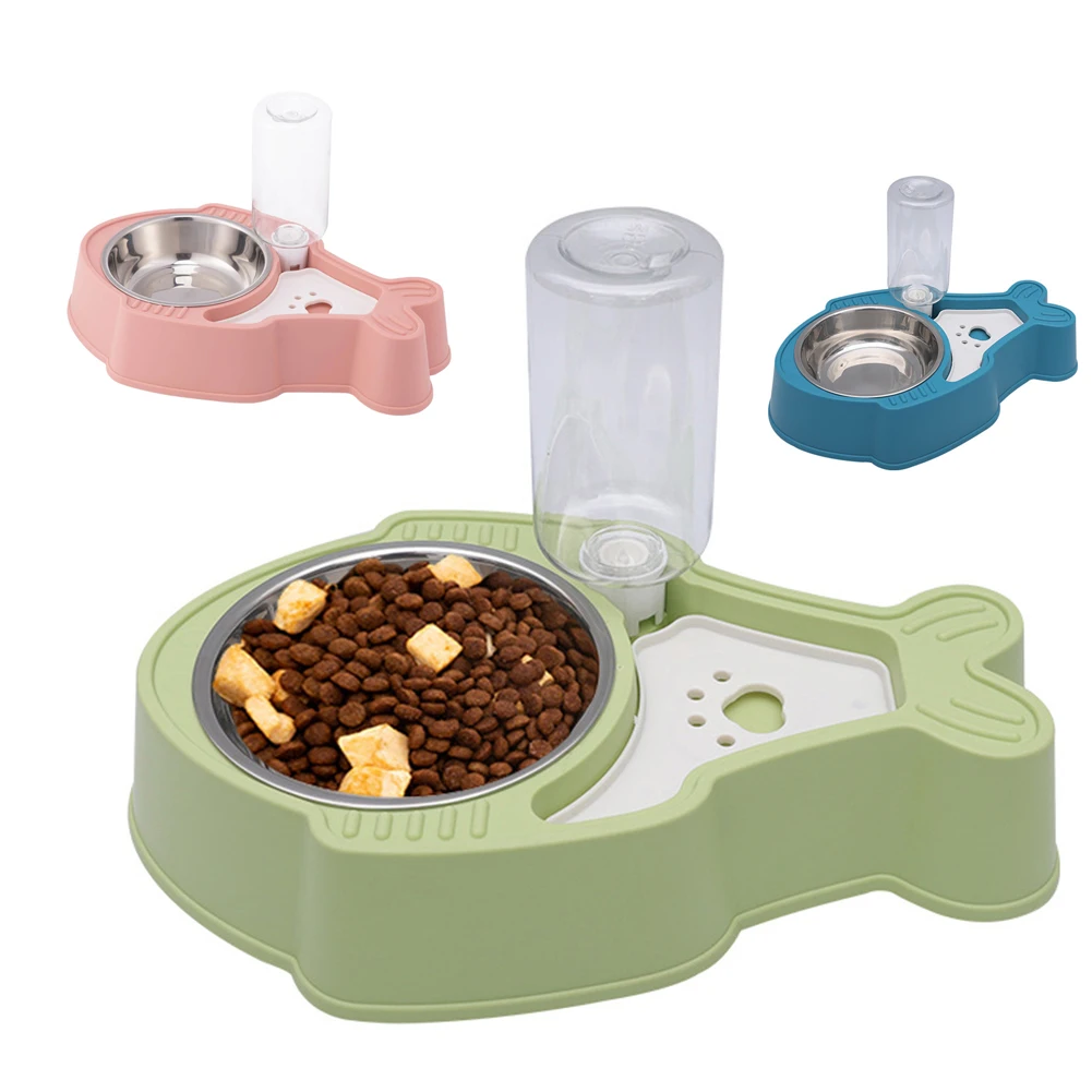 

Stainless Steel Dogs Bowl Cat Dog Feeder With Water Bottle Automatic Drinking Dish Pet Puppy Kitten Feeding Food Double Bowls