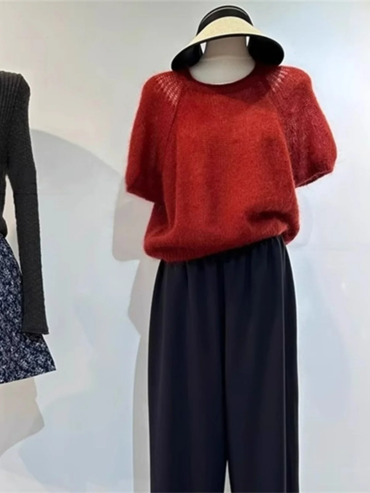 Молочный фуфу мягкий клейкий белый мохеровый свитер с короткими рукавами