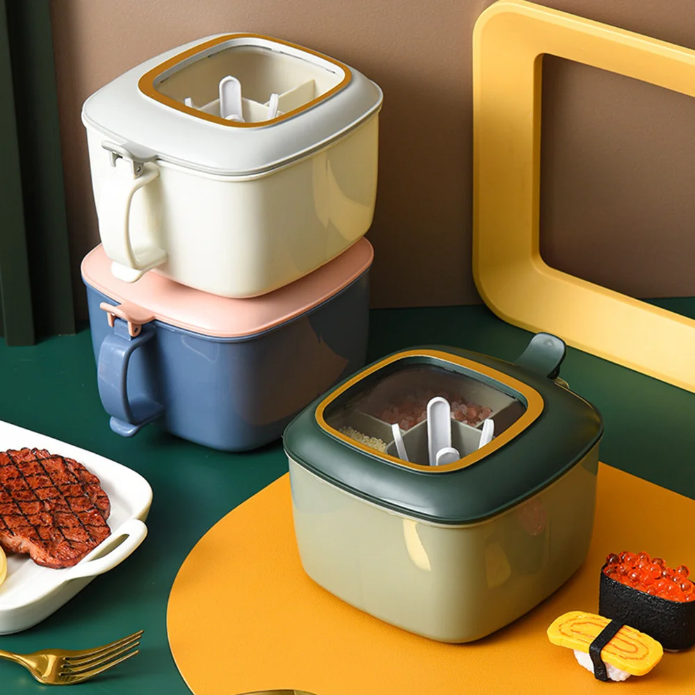 

Multi-grid Plastic Storage Boxes 4 in 1 Clamshell Seasoning Box Kitchen Combination Set Sugar Salt Chili Cumin Pepper Case