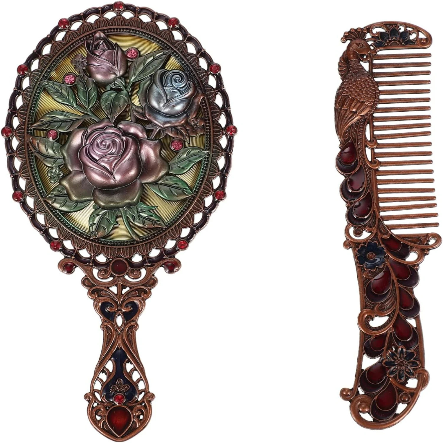 Vintage Handheld Mirror Comb Set - Elegant Makeup Accessory for Women Ideal Bathroom Decor