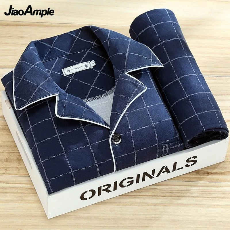 

100% High-end Pajamas Men's Spring Autumn Striped Long-slved Trousers Pijamas Two-piece 2023 New Loose Nightwear Homewear Set
