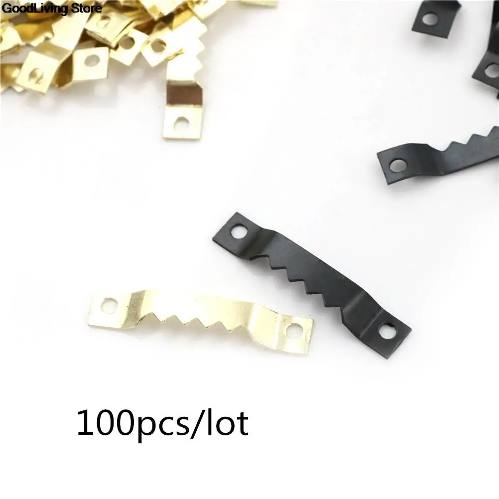 

100pcs/lot Golden Black Sawtooth Hanging Mirror Frame Hanger Hook Picture Photo oil Painting Mirror Saw Tooth Hooks 40mm*7mm