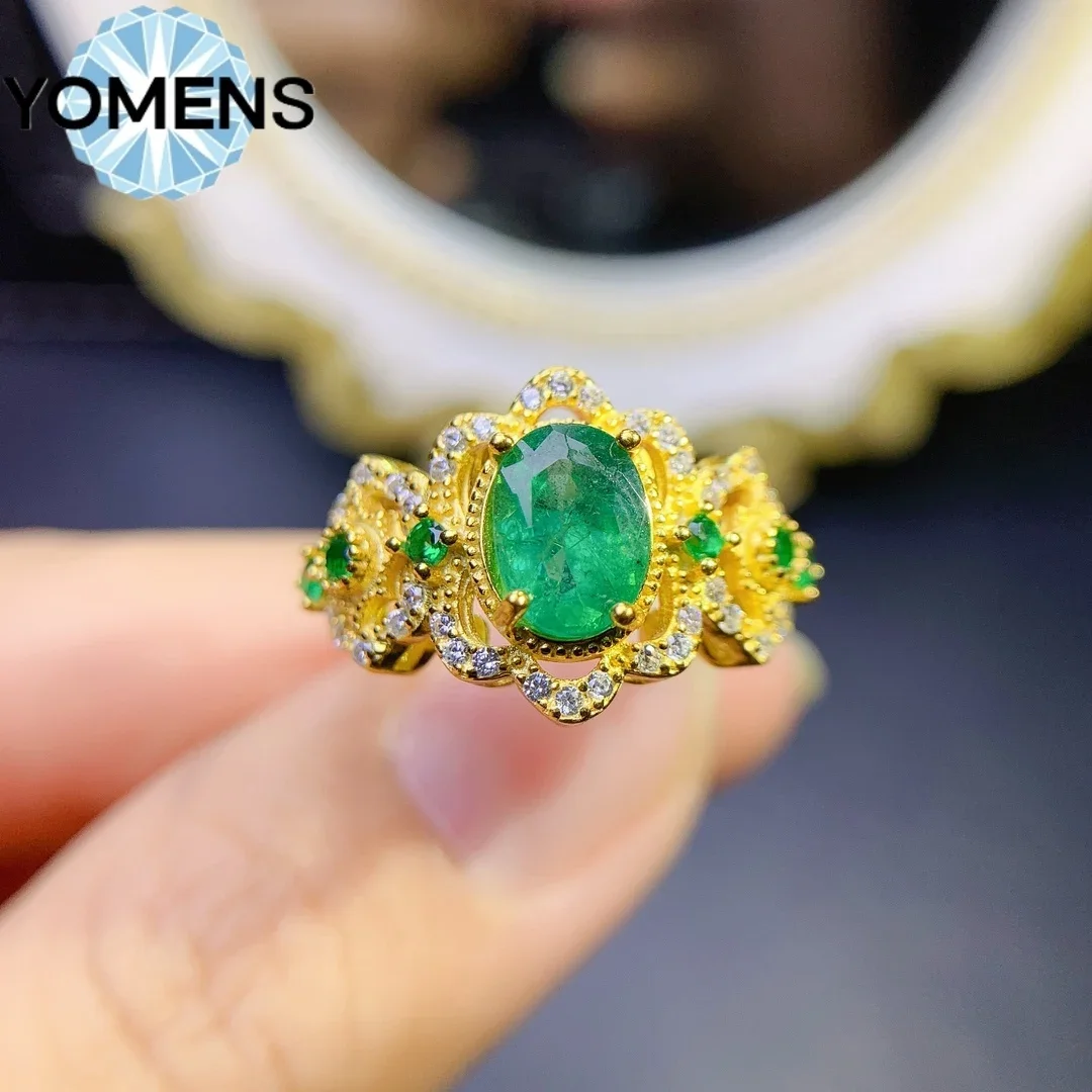 Оригинальное Серебряное Кольцо С Изумрудным Камнем. Элегантные Женские