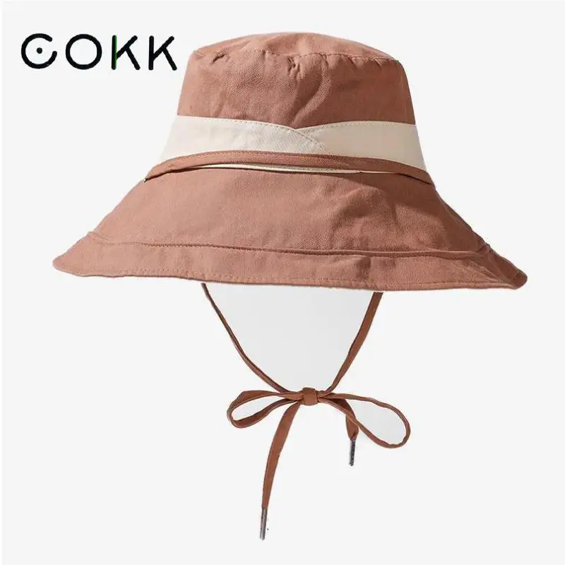 

COKK Women's Bucket Hat Summer Double-sided Women Big-brimmed Fashion Panama Hat Sun Protection Fisherman Hat Bob Cotton Gorro