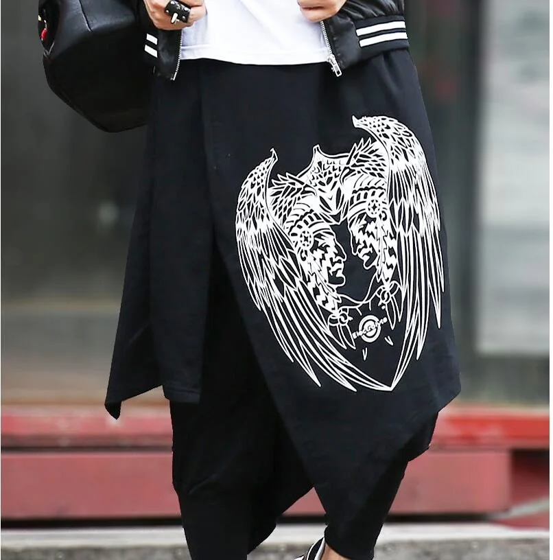 

New Hip-Hop Tide Men Personality Nightclub DJ Culottes Fake Two Skirt Hairstylist Casual Pants Male Singer Stage Costumes