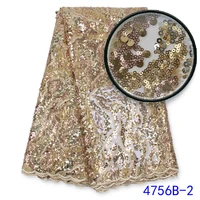 high quality gold sequins tulle lace fabric with beads for african nigerian party dress 5yards sewing fabric lace fabric 4756b