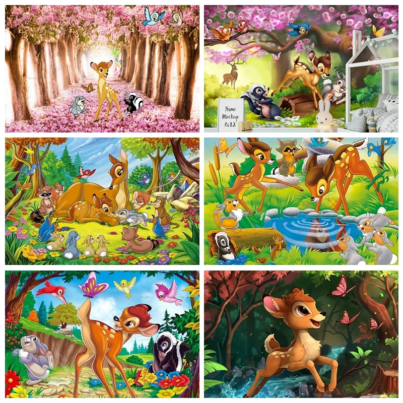 Фон для фотосъемки детей с изображением леса Бэмби на 1-й день рождения