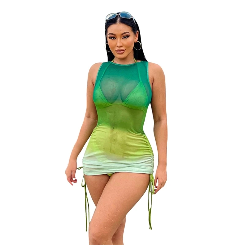 

3 Pieces Bathing Suit for Women Girls Halter Bikinis Set Drawstring Cover Up Ins Swimsuit