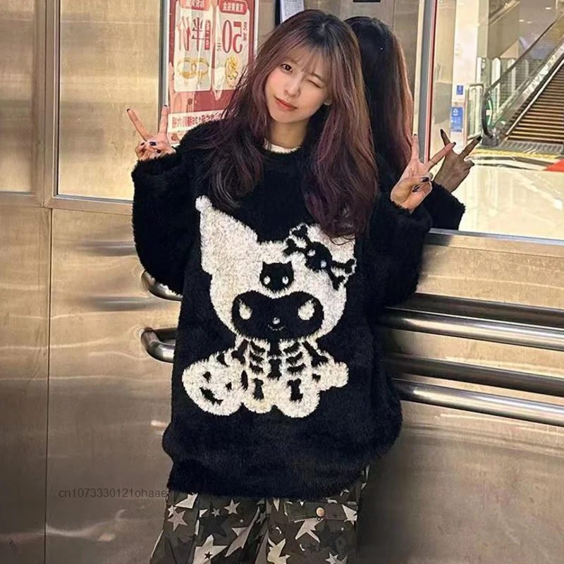 Вязаный свитер Sanrio Kuromi в стиле Хэллоуина новинка для пар Осень-зима Свободная