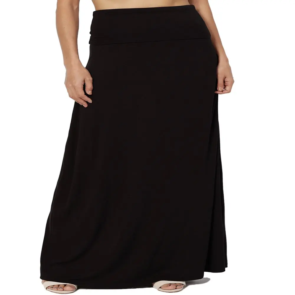 

Women`s S~3X Casual Draped Jersey Foldable Waist Relaxed Long Maxi Skirt