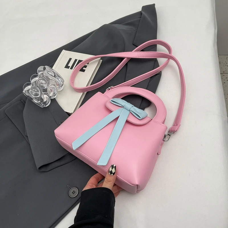 Модные однотонные Сумки из искусственной кожи с бантом и верхними ручками 2024