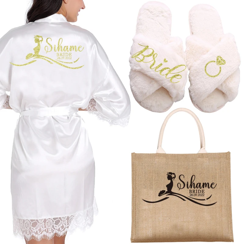 

Personazied Bidal Gift Set Woman Satin Robe Bride Bridesmaid Wedding Nightdress Bathrobe