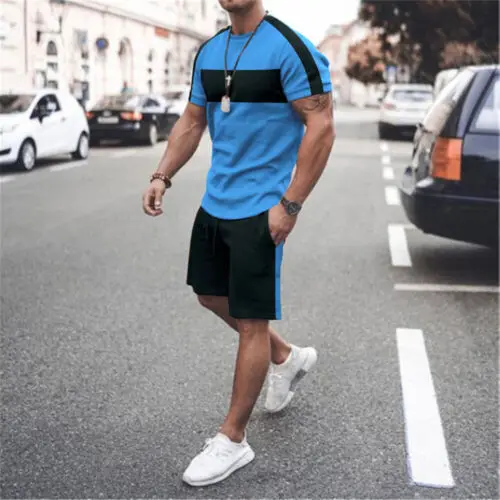 New Summer Men's Casual Fashion Comfortable Sports Suit 2-Piece Set Street Wear Simple Pattern Crewneck Short Sleeve With Shorts