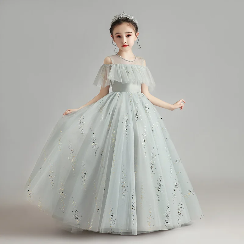 2022 Summer Wedding Party Gown Kids Formal Dress Child Communion Christening Costume 3-14 Year Girls Evening Dresses Long Luxury