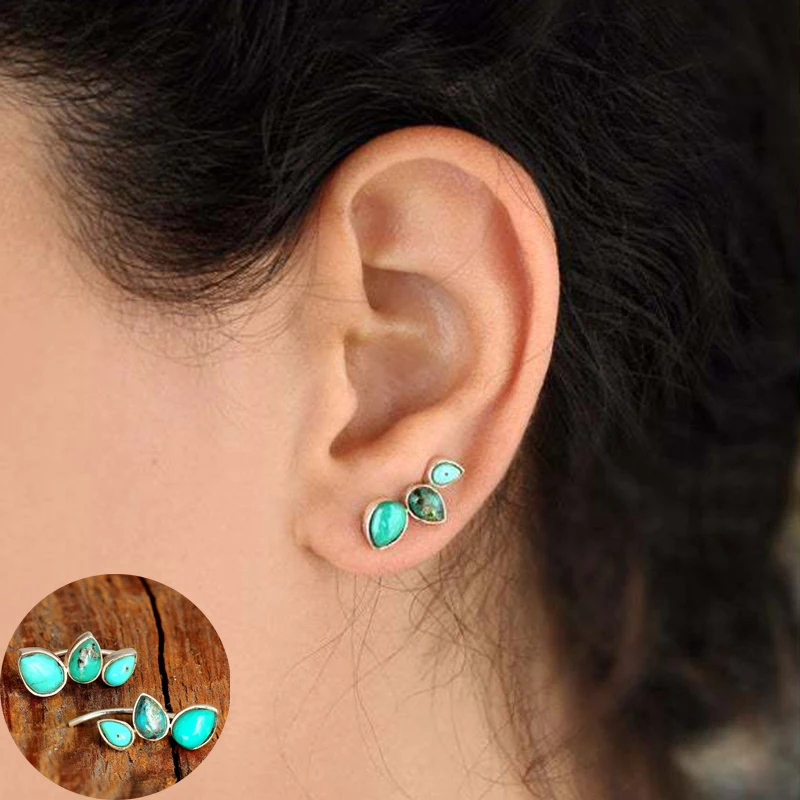 Buy Tibetan Luxurys Teardrop Natural Stone Stud Earrings Boho Jewelry Silver Color Water Drop Earring for Women Party on