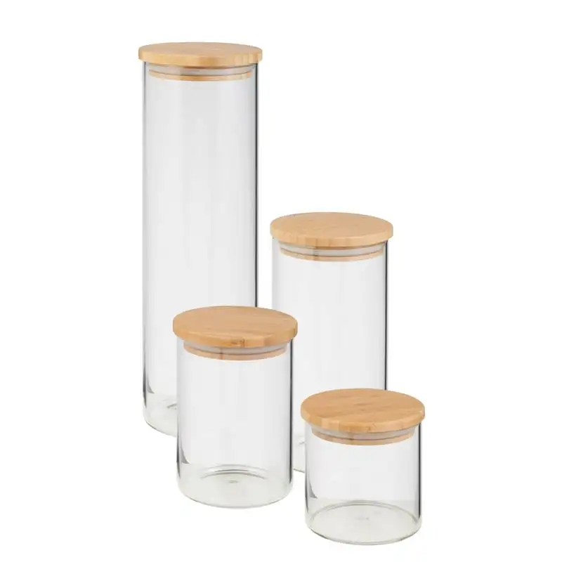 

Can Do 4-Piece Glass Jar Storage Set, Bamboo Lids, Natural Container Food storage containers Kitchen organizer Small container G