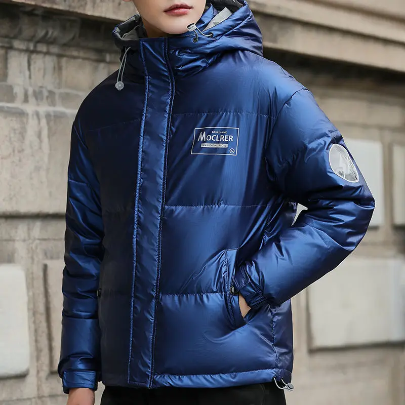 Men's white duck down jacket new high-end glossy wash-free short middle-aged and young winter men's jacket top