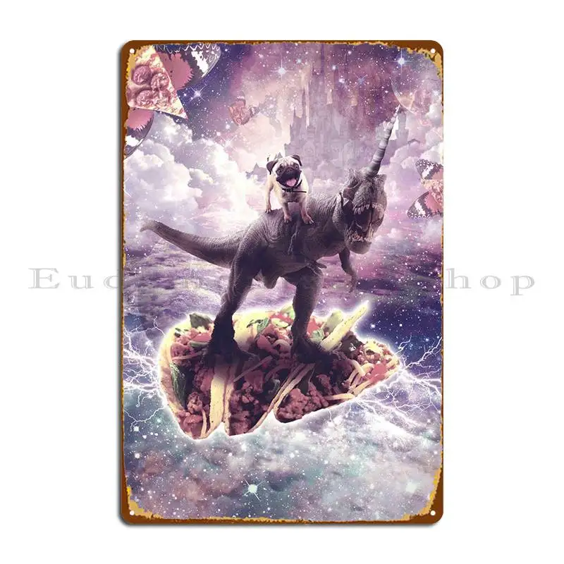 

Космический Мопс езда динозавр металлический плакат картина создание стены паб Фреска жестяной знак плакат