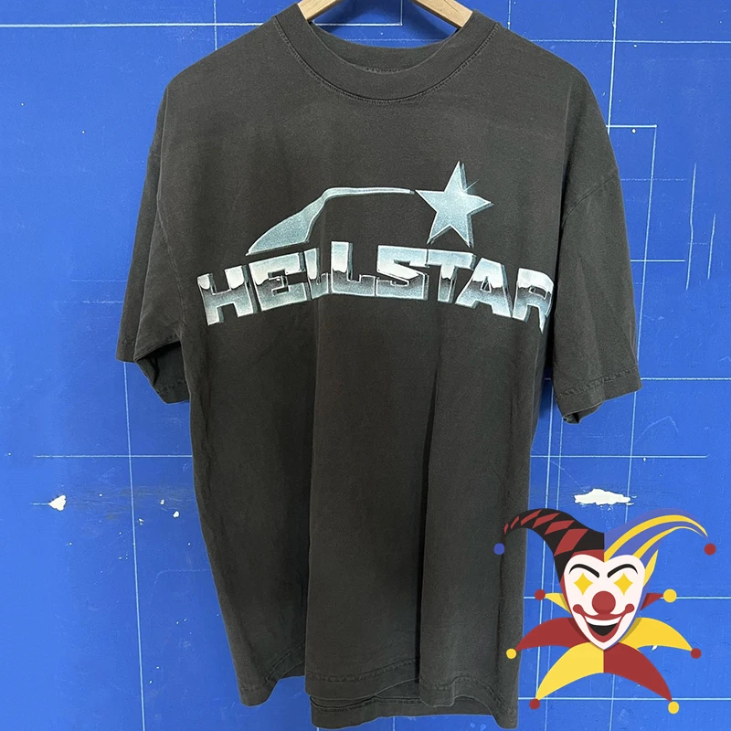 

Washed Gray Hellstar Studios Metal Stainless Steel T Shirt Men Women Black Top Tees T-shirt