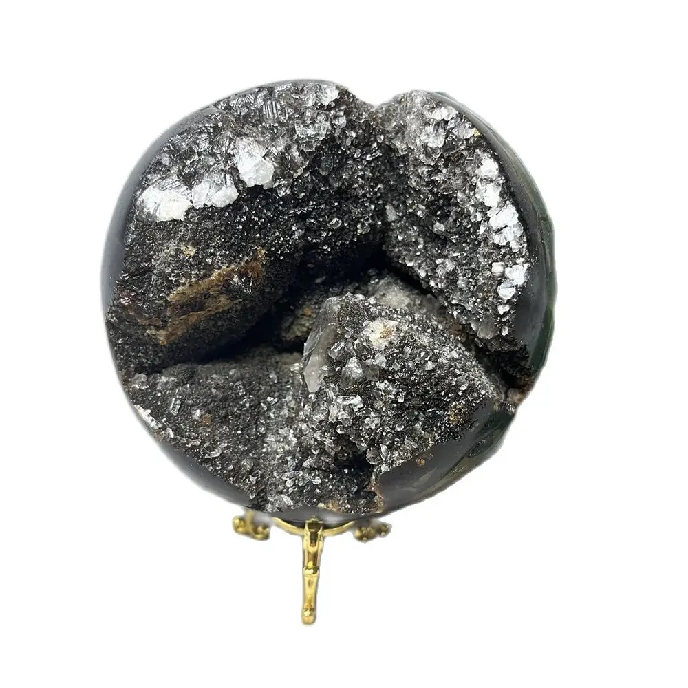 

Natural Rock Septarium Ball Black Crystal Cluster Geode Calcite Mineral Specimen Home Decoration Gift Crystal with Stone Healing