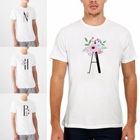 t shirt mens round neck short sleeve simple flower and black printing summer fashion casual boy t shirt top tee men clothing
