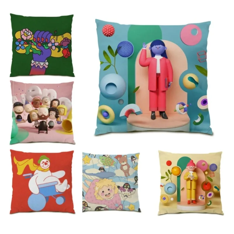 

Cartoon Printing pillow cover decor Home Stripes Plaids Print Decor Abstract Pillow for Sofa Bed Cushion Covers DF1837