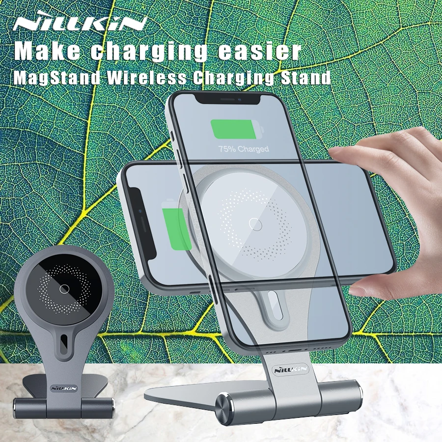 NILLKIN 15 Вт быстрая Беспроводная зарядка для iPhone Samsung Xiaomi OnePlus Honor Phone MagStand магнитный держатель из алюминиевого сплава