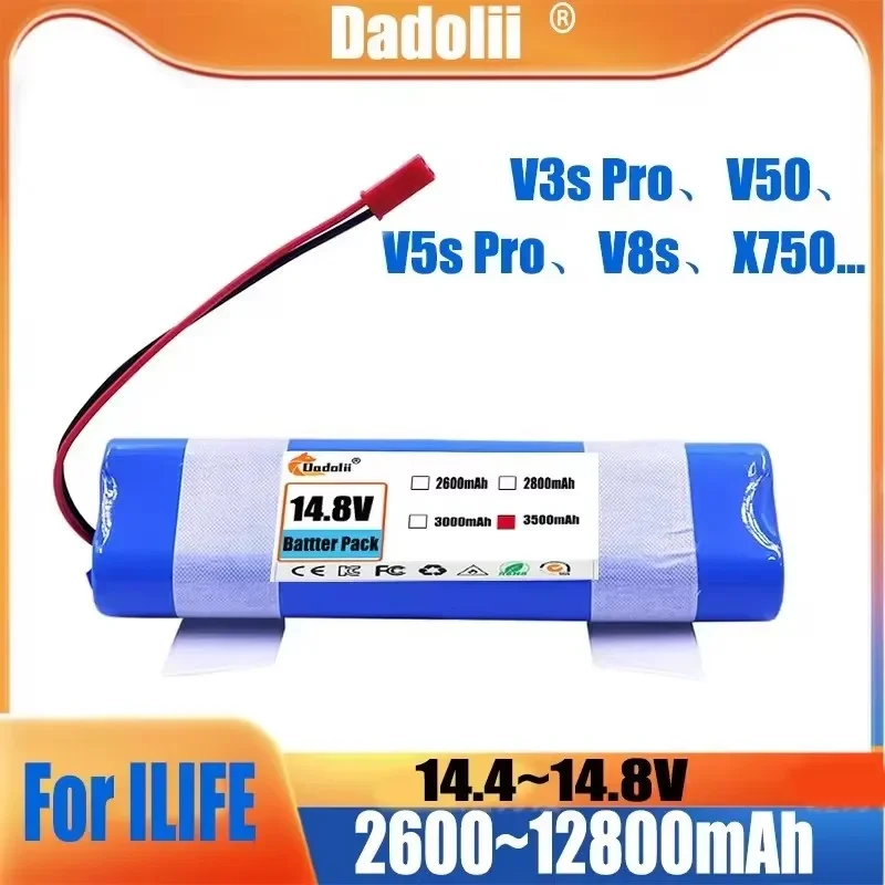 Фото Литиевая батарея 14,8 В, 12800 мАч, подходит для робота-пылесоса ILIFE V3s Pro V50 V5s Pro V8s V80 Max B5 Max S5 Pro X750 №1