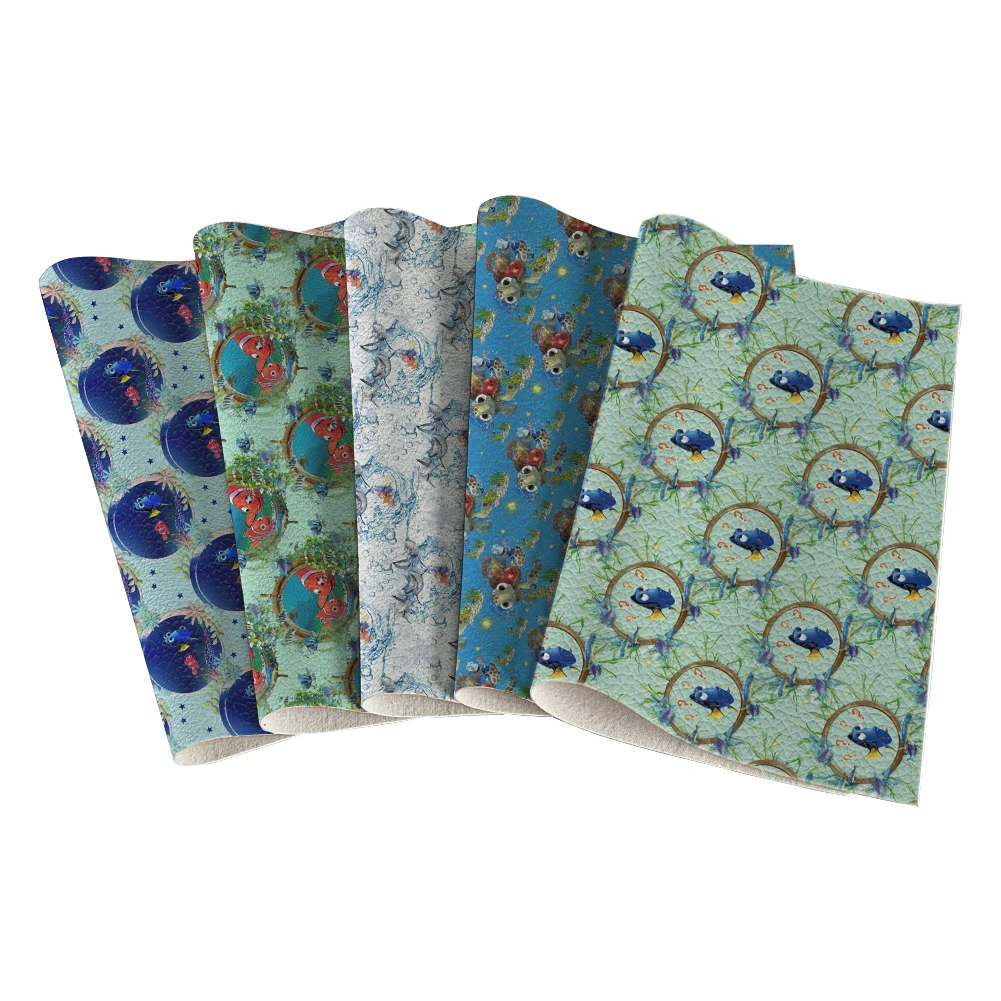 

Marine Life Theme Cartoon Image Artificial Leather Imitation Suede PU Leather Fabric for DIY Earrings Garments Crafts 30X136CM