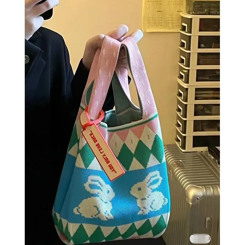 

Knitted Wrist Bag Women Boho Bag Casual Shoulder Crossbody Tote Bag Knot Wrist Bag Female Reusable Shopping Bags Woven Handbag