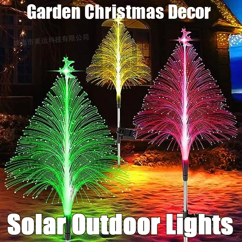 

4Pcs Outdoors Solar Christmas Trees Lights Xmas Tree Gardens Waterproof Changing Stake Lamps Villa Yard Pathway Lawn Party Decor