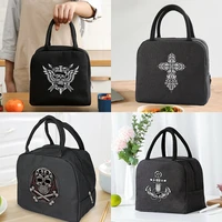 lunch bag cooler tote portable insulated zipper thermal canvas bag food picnic unisex travel lunchbox organizer bags skull print