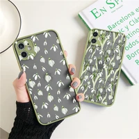 white flower bud phone case for iphone 11 12 13 pro max 7 8 plus se 2020 x xr xs max green floral back shockproof cover fundas