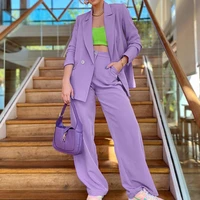 2022 autumn and winter new womens casual pant suits professional solid color office lady suit fashion jacket wide leg pants hot