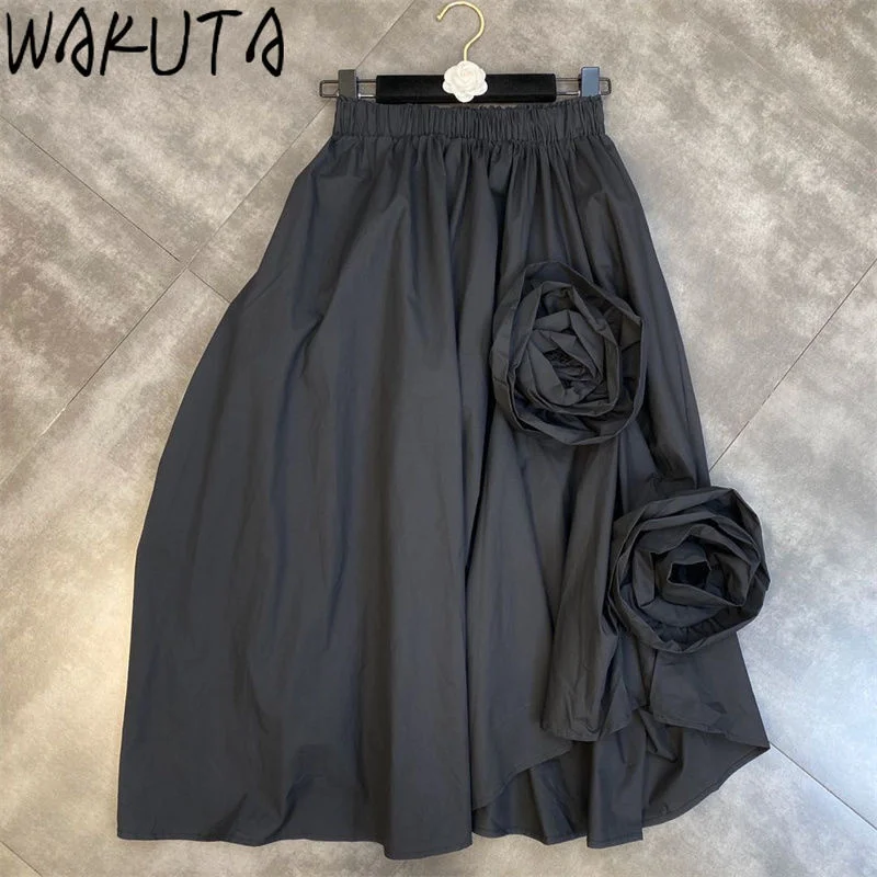 

WAKUTA 2022 New Rose Women Skirts High Waist Striped Black Long Tutu Skirt High Waist Trendy Clothing Spring 2022 Vintage Floral