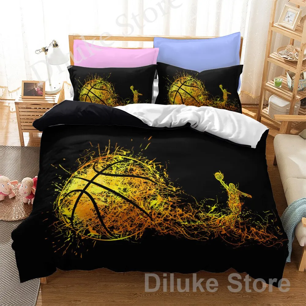 

New Basketball Duvet Cover For Teen Boy Single Queen Soft Bedspread Comforter Cover Zipper Design Bedding Set And Pillowcases