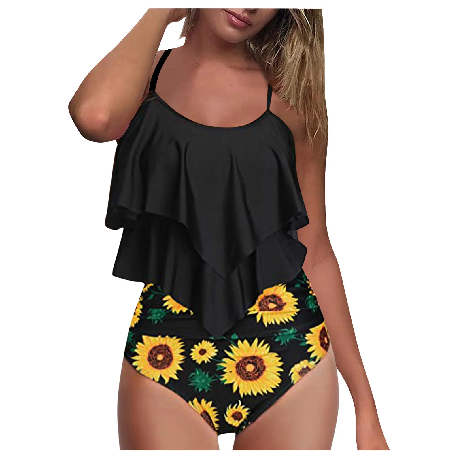 

Swimsuits for Women Two Piece Bathing Suits Ruffled Flounce Top with High Waisted Bottom Bikini Set Swimsuit Women