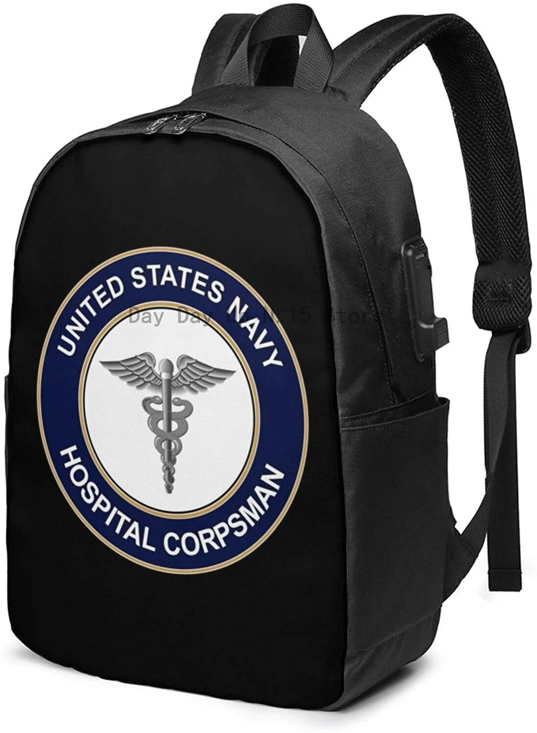 

Navy Hospital Corpsman Logo Business Laptop School Bookbag Travel Backpack With Usb Charging Port & Headphone Port Fit 17 In