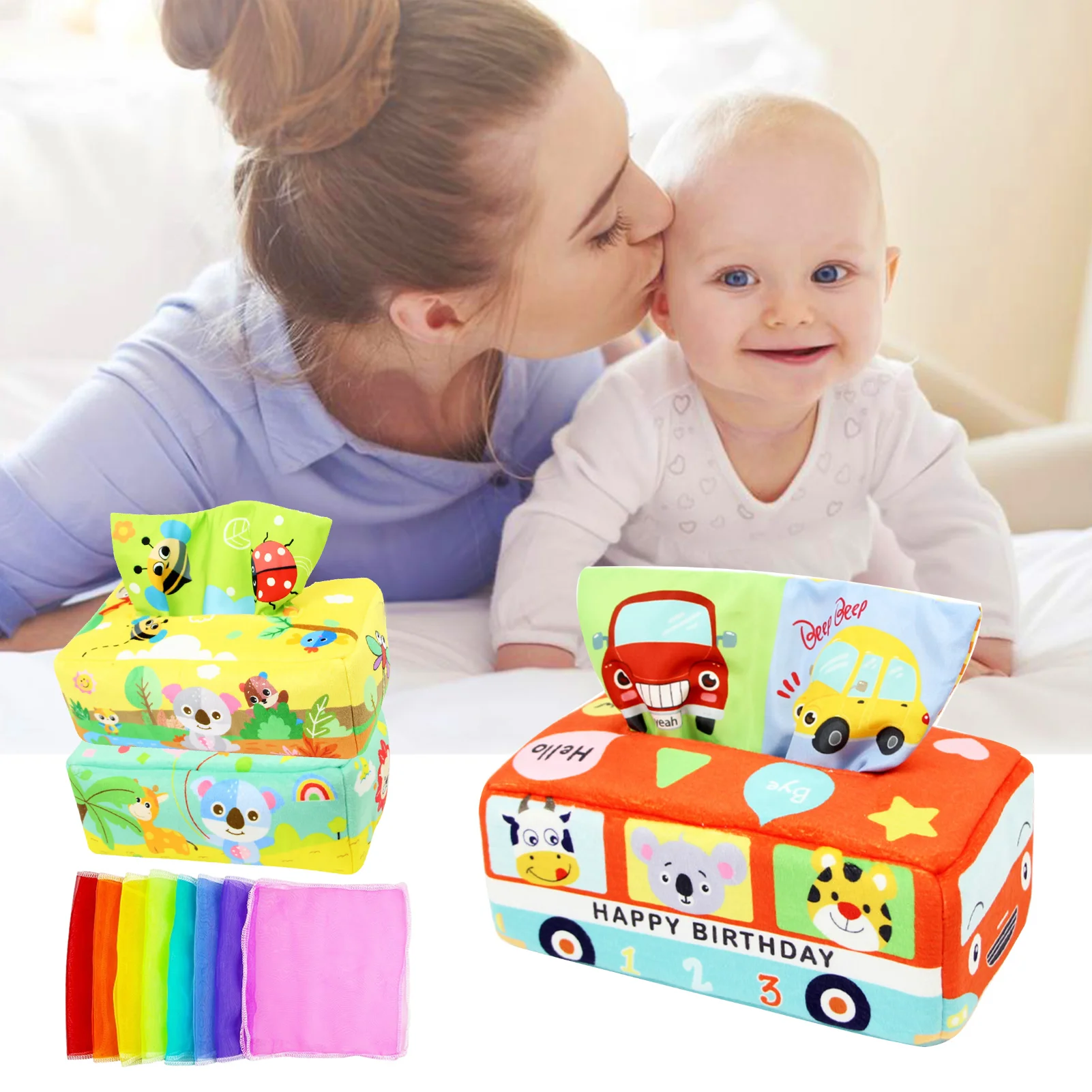 

Pull Along Baby Sensory Toys Pull Along Magic Tissue Box Animal STEM Montessori Toy Educational Manipulative Preschool Learning