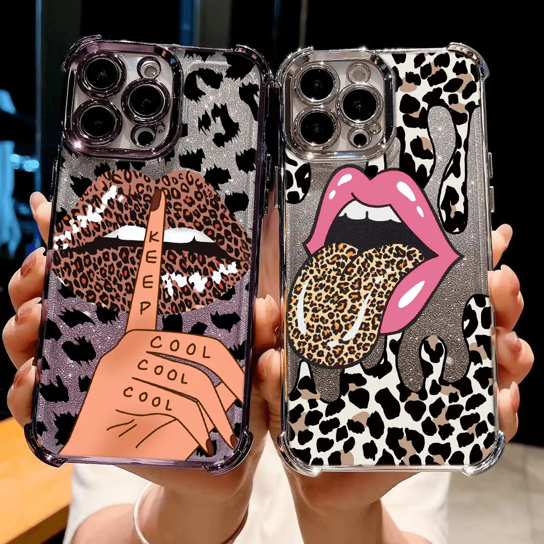 Ярко-красный чехол для телефона с леопардовым принтом губ Xiaomi 14 13 Poco F4 F5 X5 X3 4G 5G