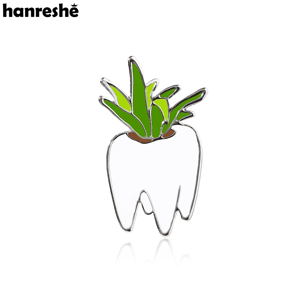

Hanreshe Funny Potted Tooth Enamel Pin Cute Green Grass Teeth Brooch Badge Dental Jewelry Gifts for Dentist Doctor